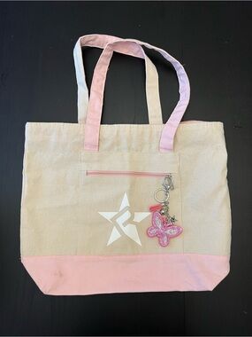 Canvas Tote Bag with Pink Trim and Star Accent